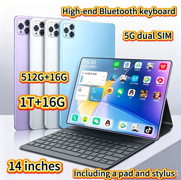 New 14-inch large-screen 5GPad tablet PC, large memory student learning machine, dual-SIM gaming smart PC.
