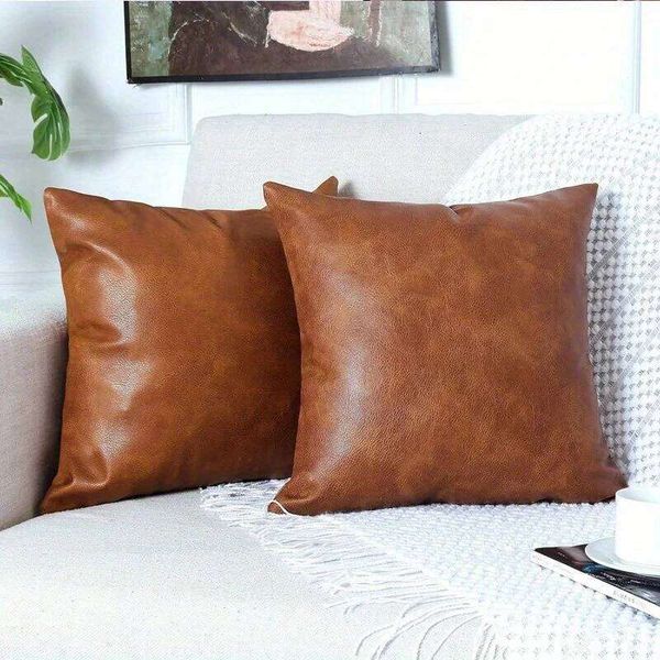 1pc Faux Leather Throw Pillow Covers Thick Large Decorative Modern Boho Farmhouse Living Room Square Cases for Couch Bed Sofa 26L0629 Pillow Case