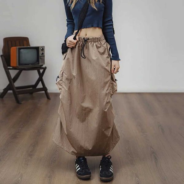 Maden Women Workwear A-line Skirts Multi-Pocket Tie Dr Pleat Skirt Mid-waist Loose Skirt Sprand Autumn Strt Wear L26629