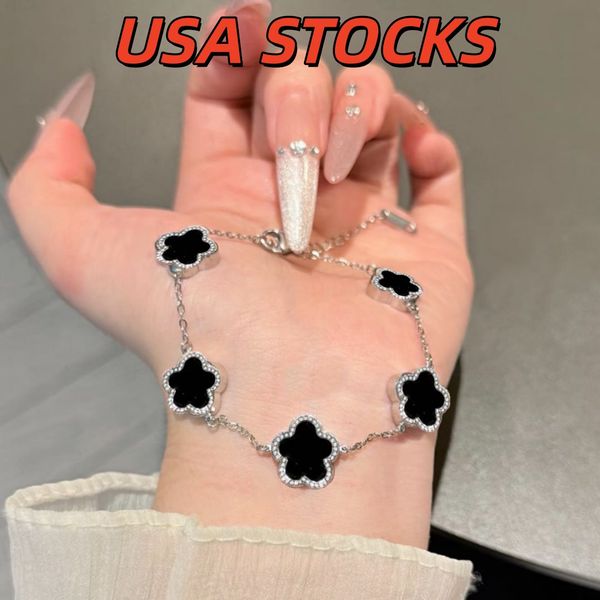 925 Sterling Silver Diamond Clover Bracelet
