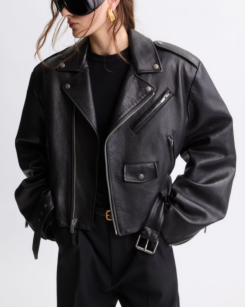 Designer leather jacket women sheepskin belted biker jacket high quality SLP zip short jacket designer genuine leather clothing women luxury clothes vintage
