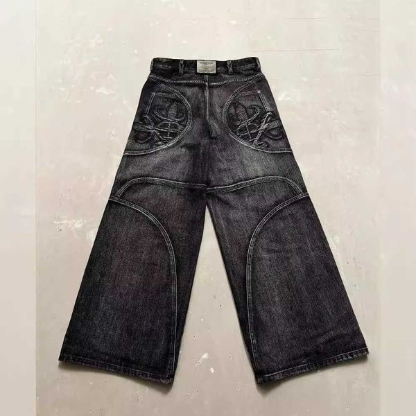 Washed Black Jeans Men Y2K High Street Hip Hop Loose Straight Pants Casual Wide Leg Pants L26629