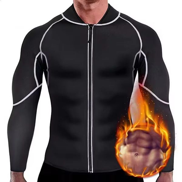 Men Sauna Sweat Jacket Shapewear Workout Weight Loss Long Sleeves Waist Trainer Body Shaper Gym Fitness Zipper Undershirt Tops 260625banjia