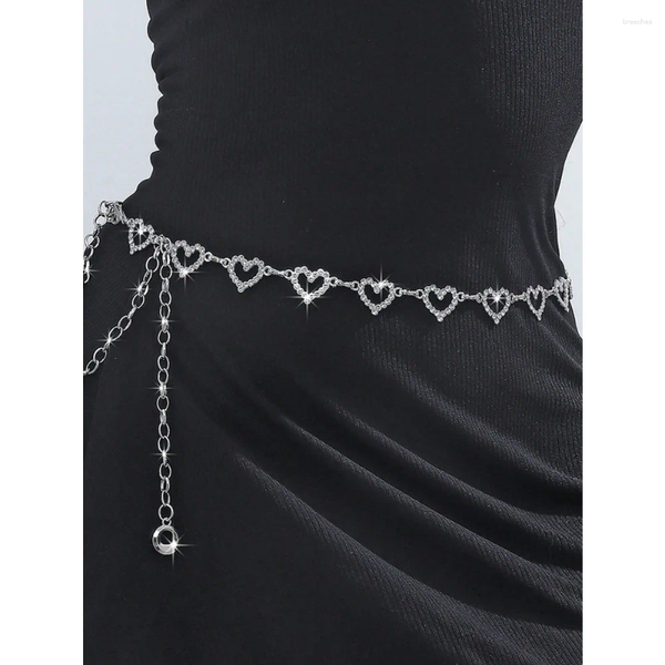 Belts Fashionable Heart-Shaped Rhinestone Waist Chain Metal Belt For Women