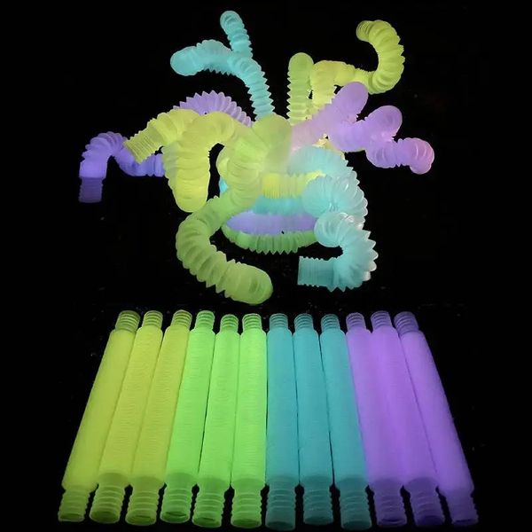 6pcs Luminous Pop Tube Fidget Toys Stretch Tube Sensory Toys Bend Build Connect Toy For Kid Girls Boy Stress Autism ADHD Anxiety 260629BJ