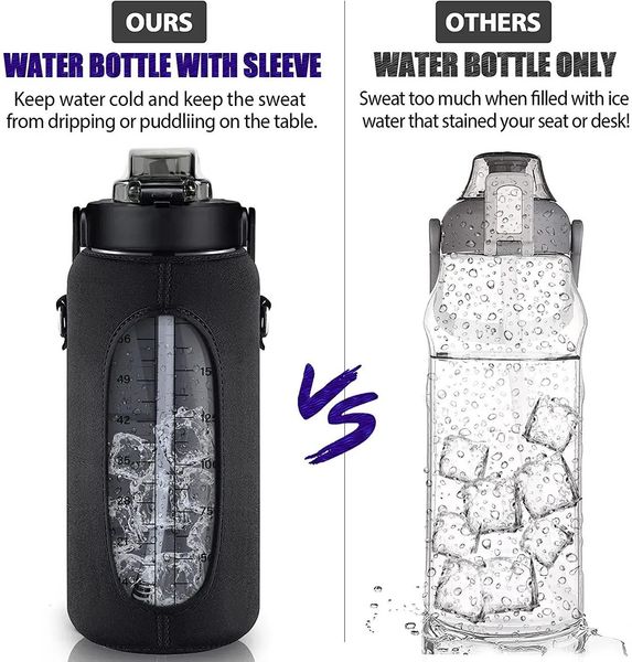 Luxury Designer Decor Bottles Half Gallon Sleeve room 64 OZ 2000Ml Motivational Water Bottle With Straw Time Marker To Drink 230620 Decorati 75