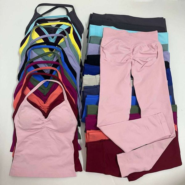 DHgate 2 Pieces Leggings Women Backless Tank Tops High Waist Scrunch Gym Suit Fitness Clothes Outfit Yoga Set J260630 sold by DHgate