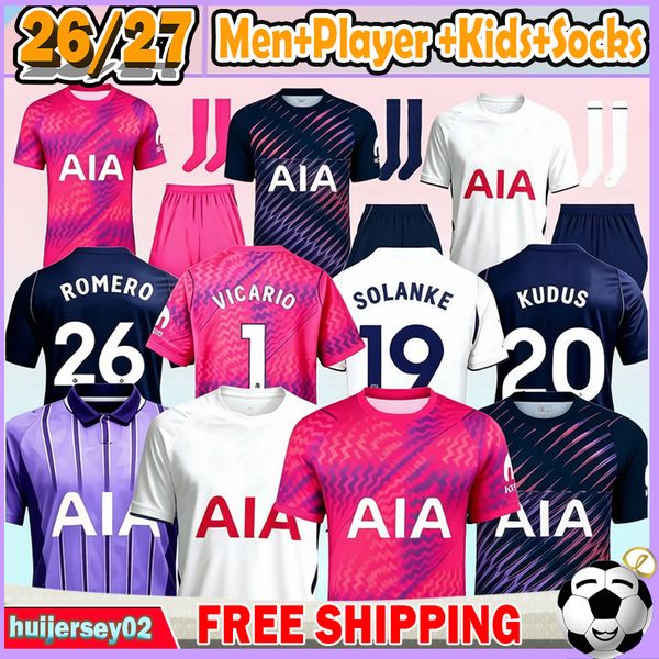 4XL 26-27 Tottenham Soccer Jersey 2026 TOT RICHARLISON J.PALHINHA VAN DE VEN ROMERO KOLO MUANI XAVI SOLANKE KUDUS TEL KUDUS GRAY Men Kids Kits socks sets football shirts