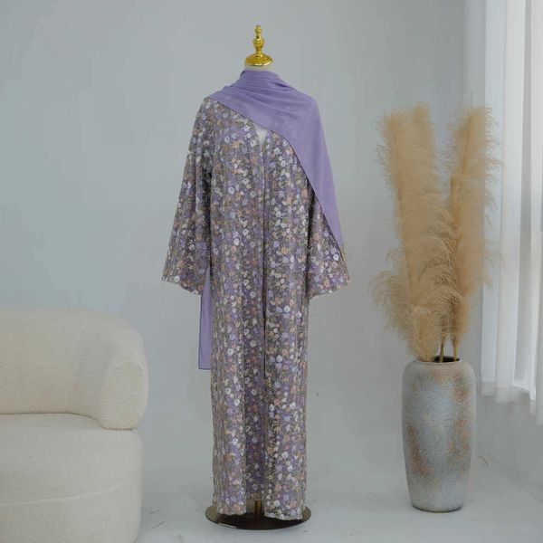 Muslimah Full Romantic Abaya Vintage Loose-Fit Floral Embroidery Hijabi Kimono Abaya Islam Eid Party Evening Resort Wear X260630