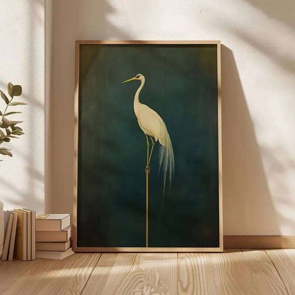 Vintage Japanese Crane Art Print Bird Wall Decor, Canvas Poster Painting, No Frame, for Living Room, Bedroom, Office Decor 26Y0630