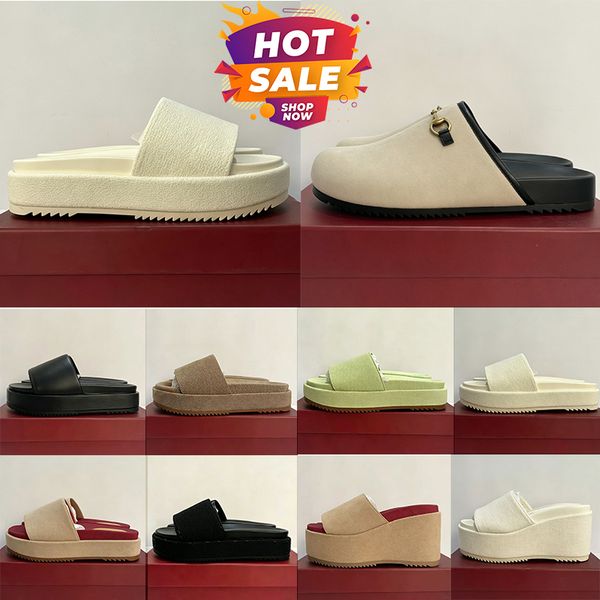 with box designer sandals slippers fashion sandals platform GG embroidered canvas flat mules platform linen high heel sandal platform 36-45