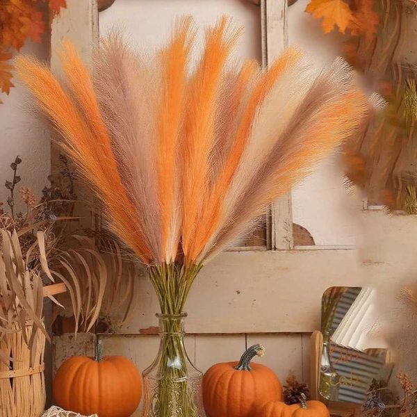 Orange Artificial Pampas Grass Fall Decor 8/16/24pcs Fake Flowers for Wedding Party Home BedRoom Table Autumn Decoration Flower X261007