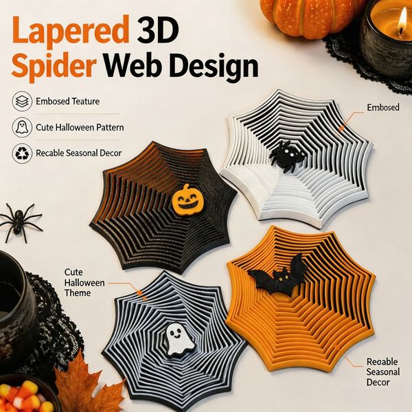 Halloween 3D Spider Web Table Decoration Reusable Desktop Ornament with Bat Ghost Pumpkin Decor for Party Home 261008