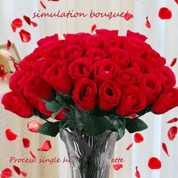 5-50Pcs Simulation Red Roses Branches Artificial Flowers Bouquet DIY Handwork Flower Arrangement Wedding Party Home Accessories X261007