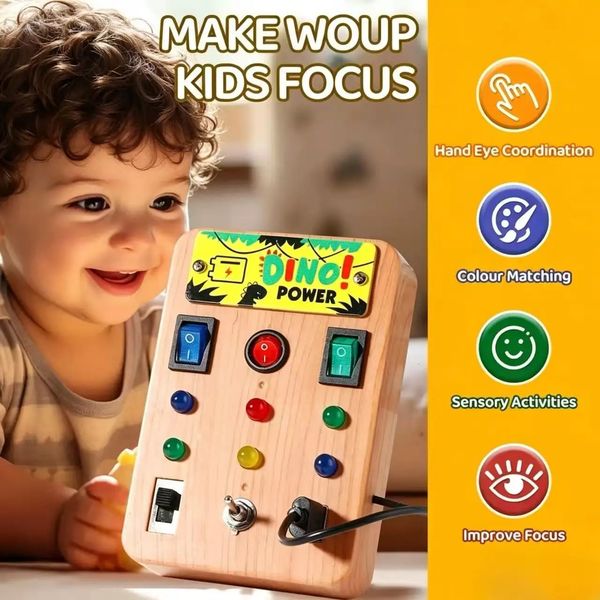Montessori Busy Board with 8 LED Light Switches Sensory Toy Travel Toy Suitable for Infants and Toddlers Aged 1 Year and Up260930
