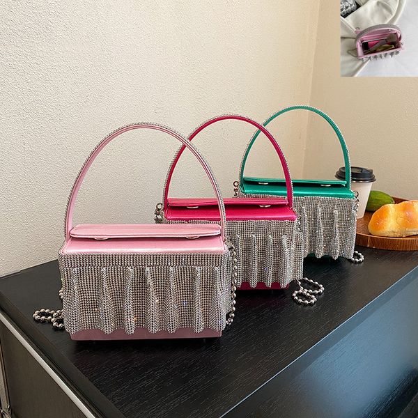 Factory outlet shoulder bags 8 color niche design satin hard box handbag sweet little fresh metal tassel chain bag solid color diamond mobile phone coin purse, Purple
Factory outlet shoulder bags 8 color niche design satin hard box handbag sweet little fresh metal tassel chain bag solid color diamond mobile phone coin purse, Purple