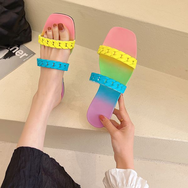 rainbow color chains band slippers women slides summer — compare prices at CompareOffers