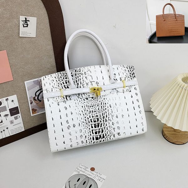 Fashionable womens handbags classic Joker solid color thick leather tote bag large embossed fashion shoulder bag elegant retro crocodile handbag commuter bag, White
Fashionable womens handbags classic Joker solid color thick leather tote bag large embossed fashion shoulder bag elegant retro crocodile handbag commuter bag, White