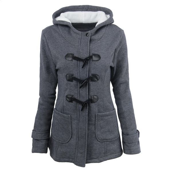 Womens casual coat winter autumn womens hooded trumpet button 240902