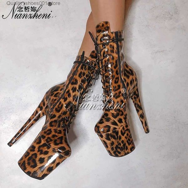 Boots Exotic 20cm Leopard Print Gothic striped high heels size 34-46 8 inches platform Ankle Boots Strip Pole Dance Catwalk round toe women's shoes