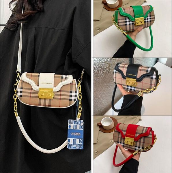 Trend women's shoulder bag flip gold buckle chain bag classic elegant plaid handbag niche popular contrast plaid messenger bag daily Joker leather backpack 7 colors, Green
Trend women's shoulder bag flip gold buckle chain bag classic elegant plaid handbag niche popular contrast plaid messenger bag daily Joker leather backpack 7 colors, Green