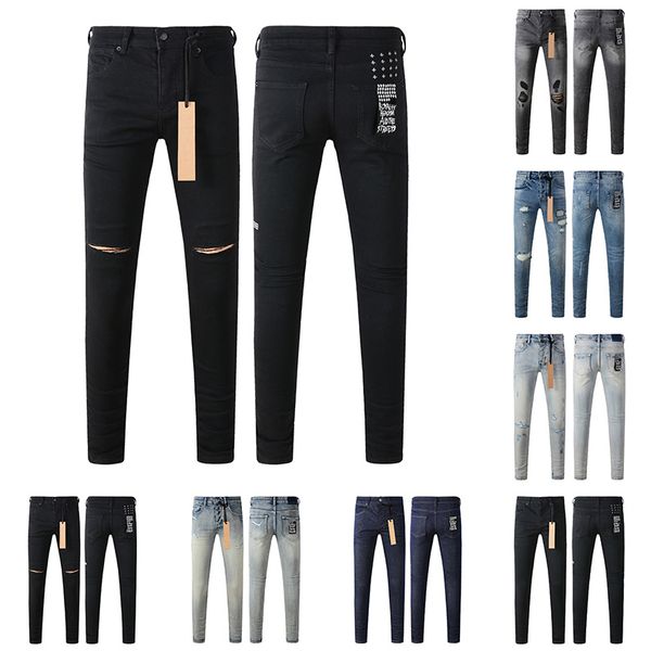 Mens Stylish Distressed Denim Jeans with Rip Details - Slim Cut Fashion Pants yo010