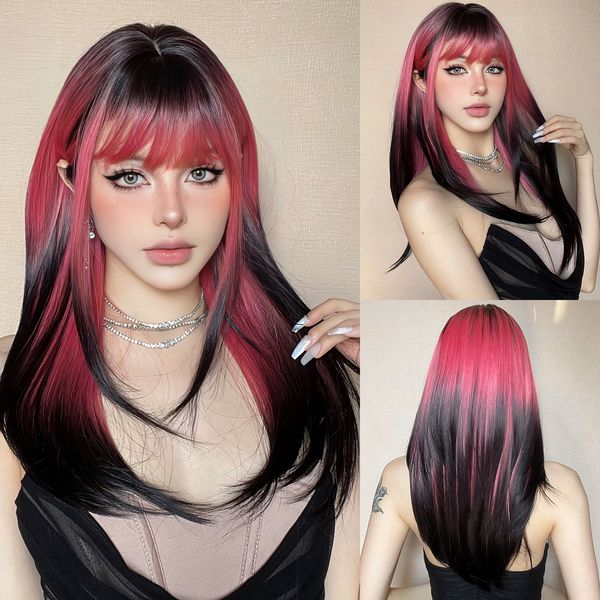 Wigs New full head Punk pink gradient dark brown cosplay straight bangs wiggery Hair wig sheath, Mix color
Wigs New full head Punk pink gradient dark brown cosplay straight bangs wiggery Hair wig sheath, Mix color