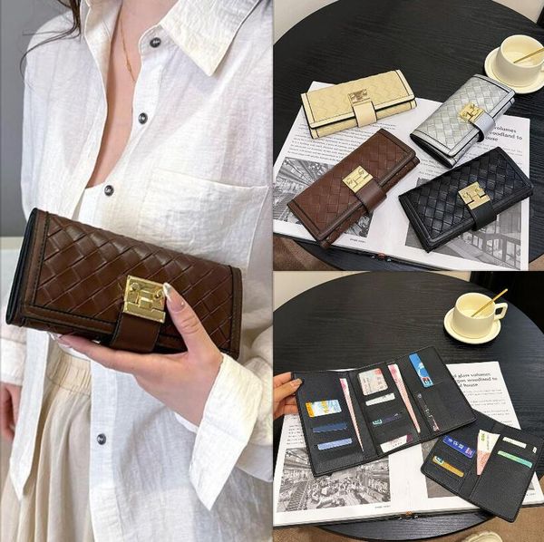 Fashionable Woven Long Wallet Folding Thickened Leather Handbag Daily Joker Solid Color Multifunctional Card Pack Minority Design Golden Buckle handbag, Gold
Fashionable Woven Long Wallet Folding Thickened Leather Handbag Daily Joker Solid Color Multifunctional Card Pack Minority Design Golden Buckle handbag, Gold