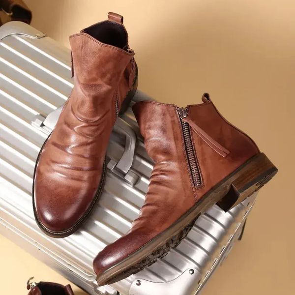 Mens Pu Boots Fashion Chelsea Boots Mens Comfortable High Top Zipper Boots Non slip Flat Boots Mens Boots Cowboy Boots, Brown
Mens Pu Boots Fashion Chelsea Boots Mens Comfortable High Top Zipper Boots Non slip Flat Boots Mens Boots Cowboy Boots, Brown