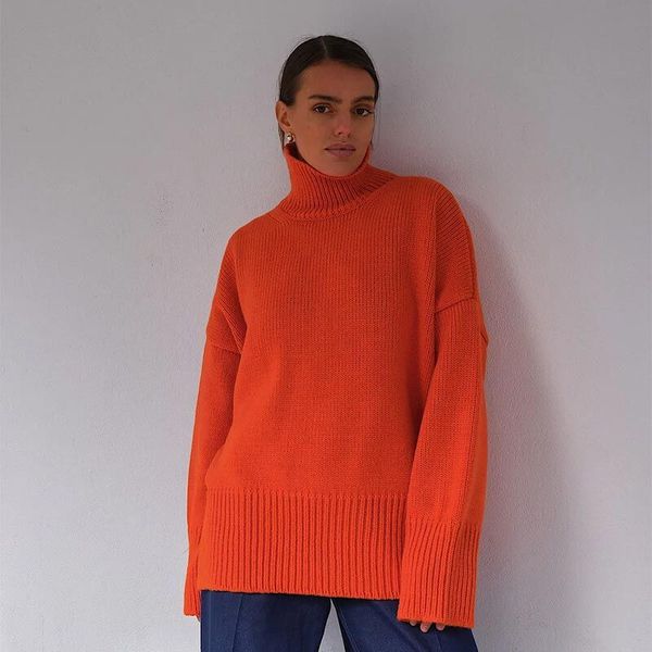 Hooded solid color women's autumn and winter European and American semi high neck sweater loose casual sweater loose, Orange
Hooded solid color women's autumn and winter European and American semi high neck sweater loose casual sweater loose, Orange