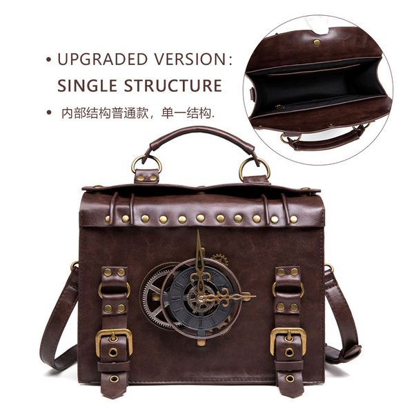 Halloween new bag female PU leather niche European and American punk industrial retro style women single shoulder oblique span bag, Brown 3
Halloween new bag female PU leather niche European and American punk industrial retro style women single shoulder oblique span bag, Brown 3