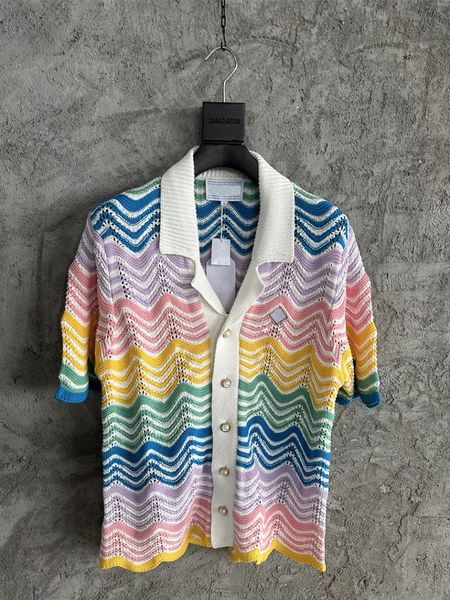 25ss Casabalnca New Rainbow Vertical Stripe Knit Short Sleeve Sweater Shirts Button Men' and Women' Models Designer Fashion Lapel Casual Loose Cardigan Shirt Tops, Wheat
25ss Casabalnca New Rainbow Vertical Stripe Knit Short Sleeve Sweater Shirts Button Men' and Women' Models Designer Fashion Lapel Casual Loose Cardigan Shirt Tops, Wheat