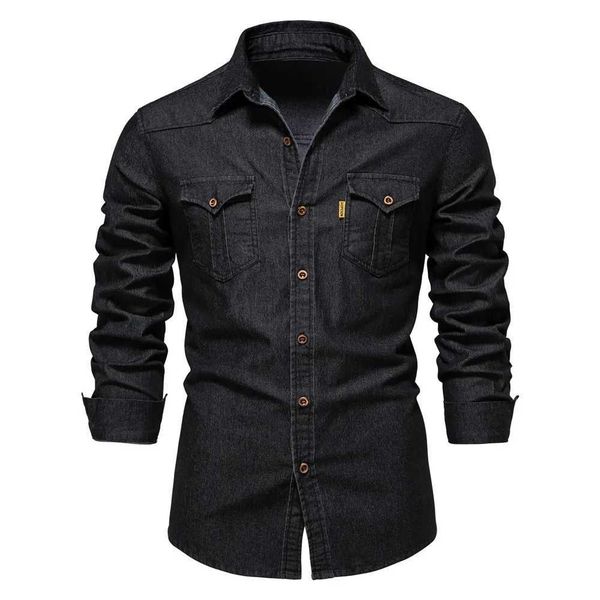 Men's Slim Fit Black Denim Shirt