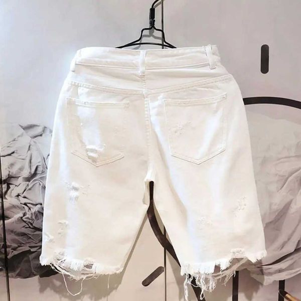 White Jeans Shorts Men All-match Fashion Ripped Hole Slim Stretch Shorts Streetwear Hip Hop Denim Shorts for men
