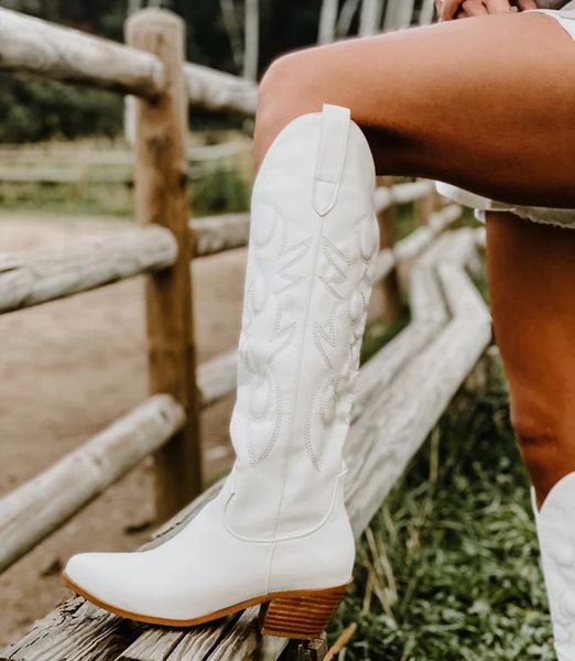 Onlymaker Women's White Cowboy Boots