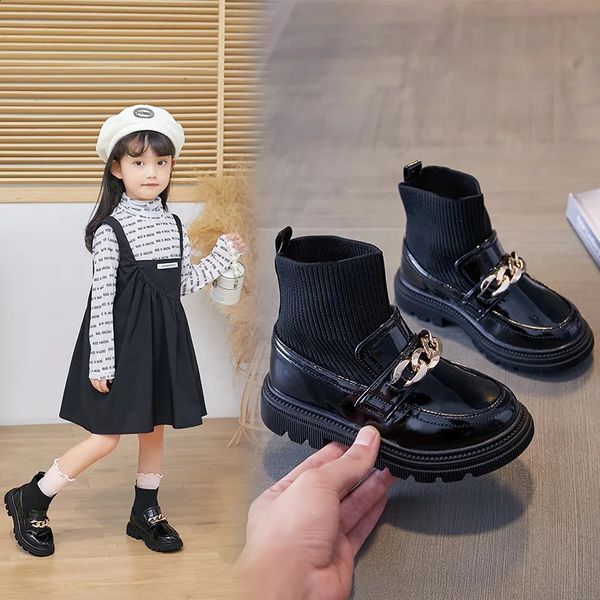 Girls Leather Metal Chain Princess Ankle Childrens Soc Elastic Fabric Fashionable Soft And Smooth Boots 1c6b, Black
Girls Leather Metal Chain Princess Ankle Childrens Soc Elastic Fabric Fashionable Soft And Smooth Boots 1c6b, Black