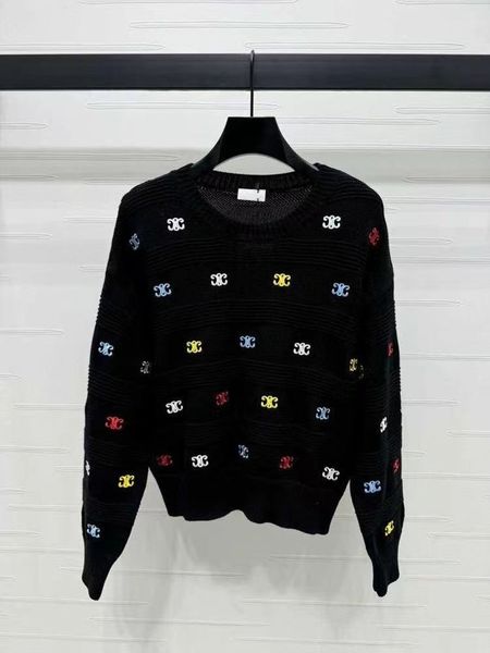 Embroidered Rainbow Sweater Womens Early Autumn New Arc de Triomphe Loose Slim Age-reducing Knitwear French Top
