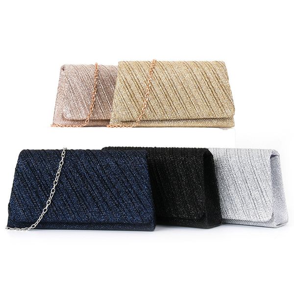 New women's dinner bag clamshell bride holding bag solid color striped chain trend evening hard bag, Silver
New women's dinner bag clamshell bride holding bag solid color striped chain trend evening hard bag, Silver