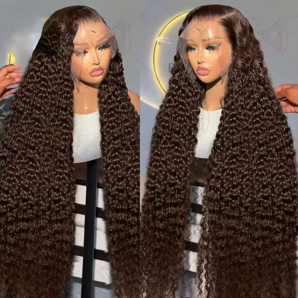 38 36inches Inch Mogolian Hd Chocolate Brown Colored 13x4 Curly Lace Front Wigs Deep Wave Lace Frontal Simulation Human Hair Wig for black women Preplucked al
38 36inches Inch Mogolian Hd Chocolate Brown Colored 13x4 Curly Lace Front Wigs Deep Wave Lace Frontal Simulation Human Hair Wig for black women Preplucked al