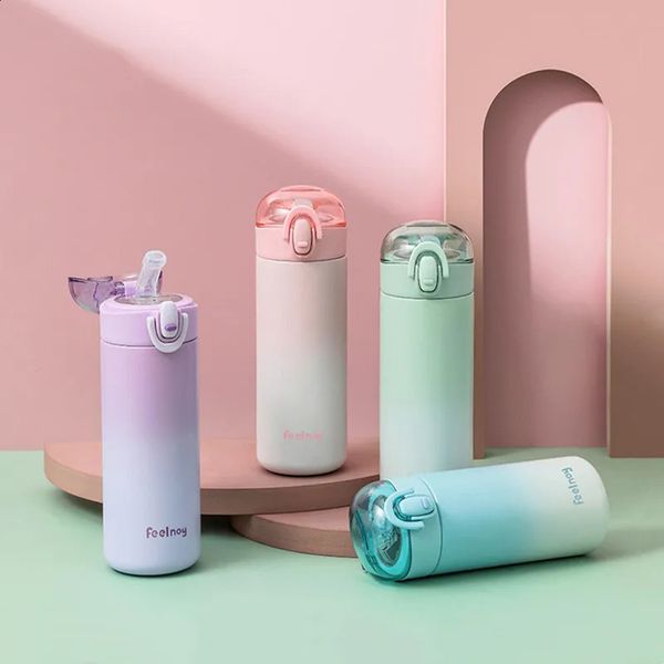 350ml/420ml dual stainless steel vacuum cleaner with straw color change portable and cute cup girl student drum 240923