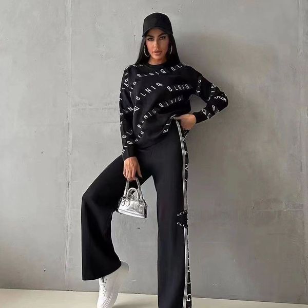 Designer High Quality Knitted Sports Long Sleeve Pants Two-Piece Fashion Round Neck Full Letter Printed Logo Luxury Long Sleeve Women's Two Piece Pants