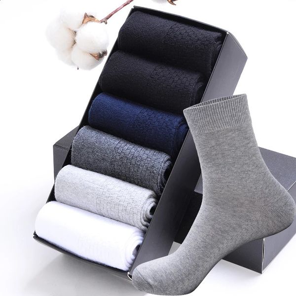 HSS 2024 High Quality Casual Mens Business Socks Summer Winter Cotton Socks Quick Drying Black White Long Sock Plus Size US7-14 240925
