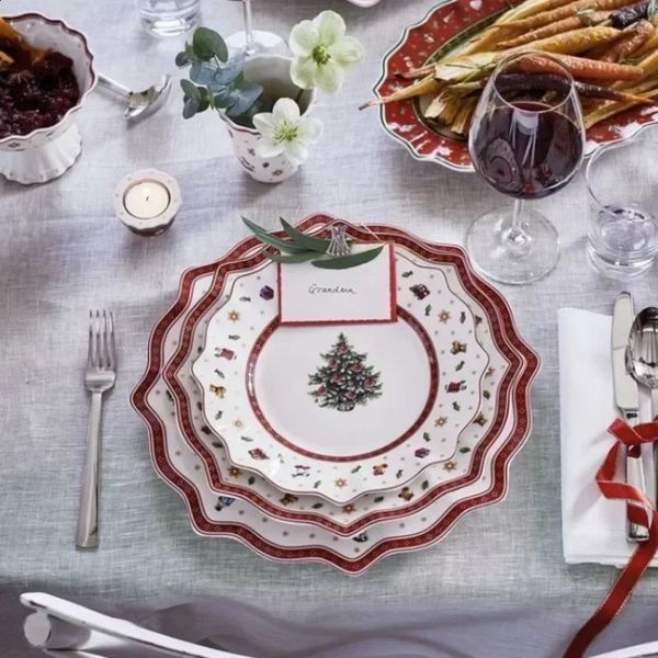 Red Christmas ceramic tablet red and white pattern board hand stamped holiday n 240926