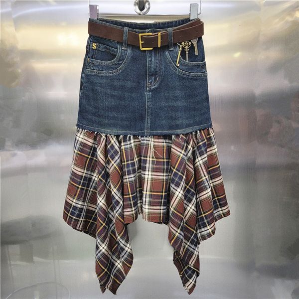 Women's fall new denim skirt retro color contrast elastic splicing skirt American irregular skirts all match, Khaki check
Women's fall new denim skirt retro color contrast elastic splicing skirt American irregular skirts all match, Khaki check