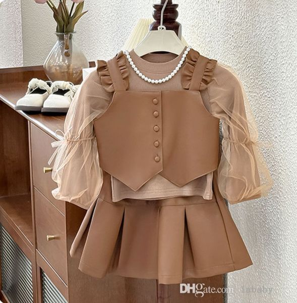 2024 New Stylish Kids Clothes Baby Girls Skirt Set Fall Winter Two Piece Dress Mesh Patchwork Puff Sleeve T-shirt Leather Vest And Mini Skirts Children Clothing, Lotus color
2024 New Stylish Kids Clothes Baby Girls Skirt Set Fall Winter Two Piece Dress Mesh Patchwork Puff Sleeve T-shirt Leather Vest And Mini Skirts Children Clothing, Lotus color