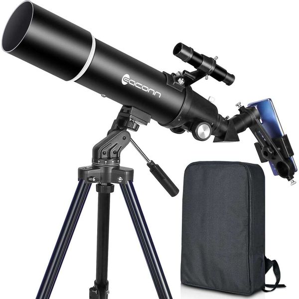 Adults Astronomy, 80mm Aperture 600mm Refractor Telescope for Beginners, Compact and Portable Travel Telesco w