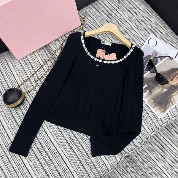 Designer Womens Clothing Design Tops Embroidered Nail Drill Collar Long Sleeve Base Blouse T-shirt, 1_color
Designer Womens Clothing Design Tops Embroidered Nail Drill Collar Long Sleeve Base Blouse T-shirt, 1_color