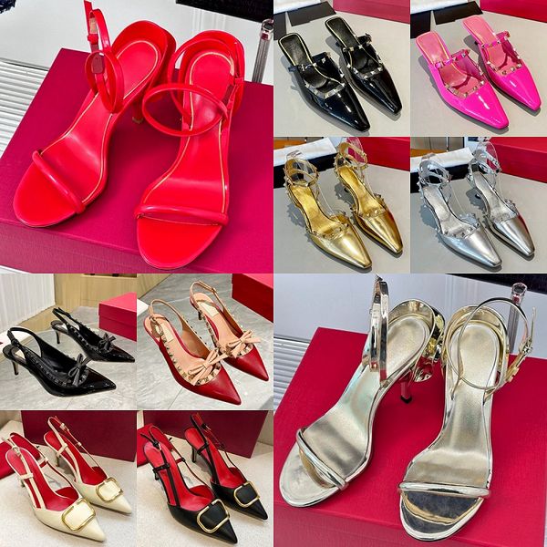 

Patent leather sandals top luxury designer shoes womens bow slippers sexy studded stiletto heels fashion sheepskin wedding shoes outdoor comfortable party shoes, 25