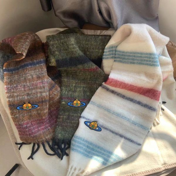 Autumn and winter warm alpaca wool scarf shawl for women luxury fashion designer scarf stripes splicing color men and women with the same paragraph