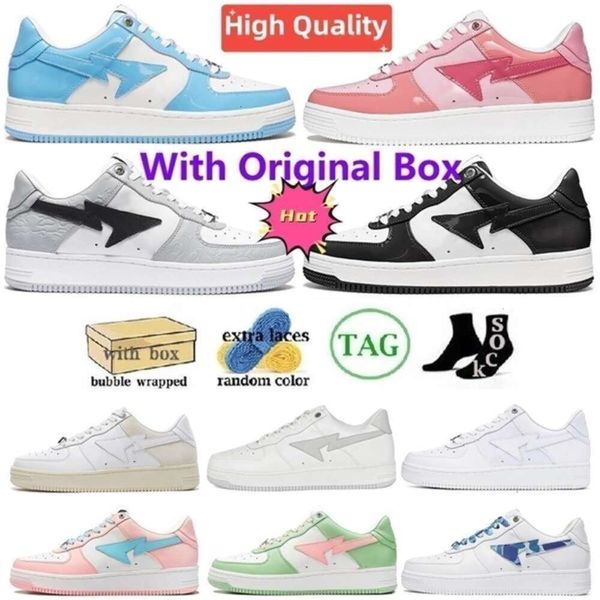 

Apbapeata Og Box with Shoes Ap Running Shoes Sneakers Trainers Fashion Designer Pink Patent Leather Black White Combo Grey for Men Women Pastel Pack Abc Camo, Red